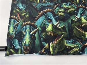 Bomuldsjersey - seje dinosaurer i mørke toner